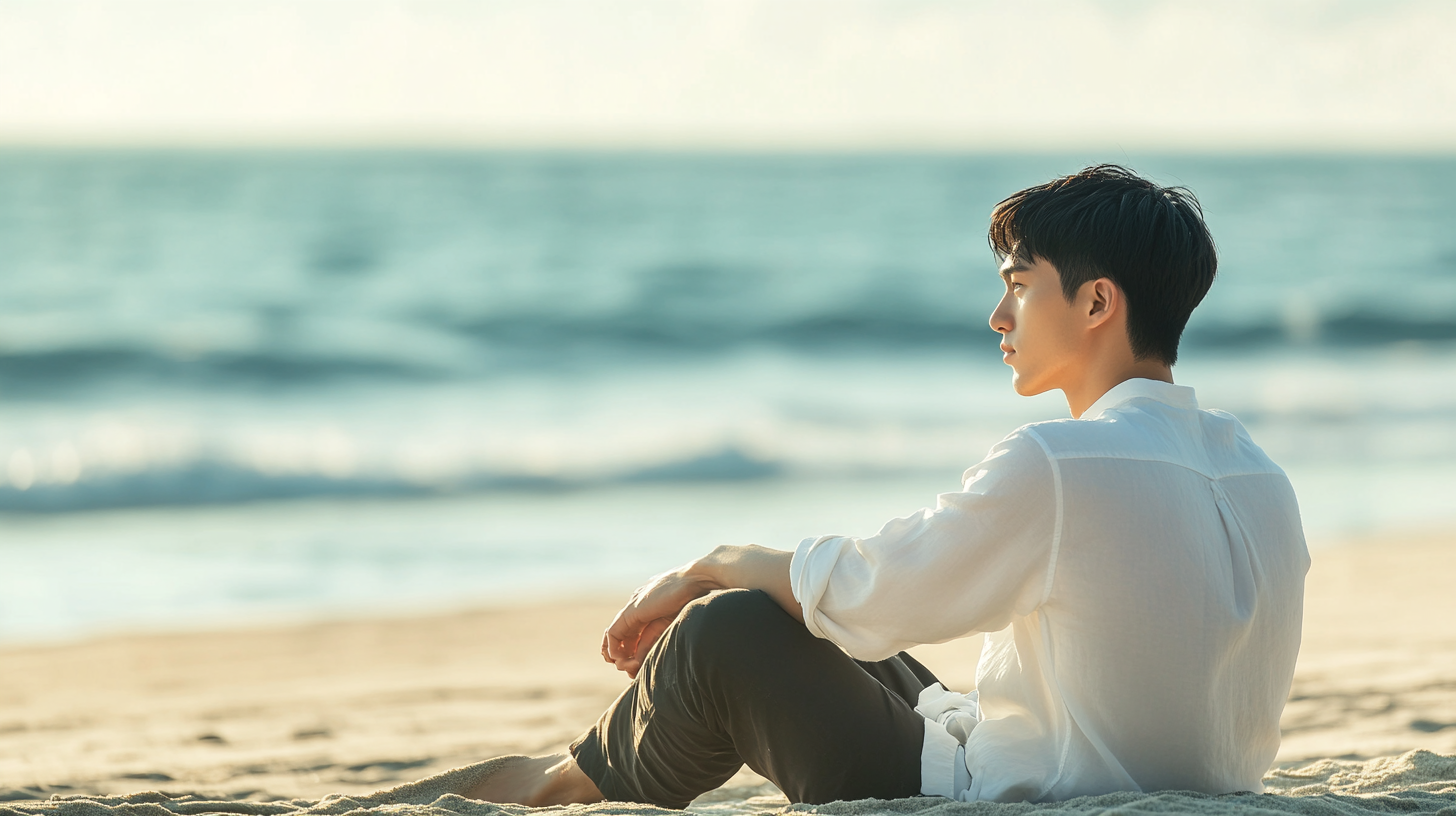 A Handsome Man Contemplating on the Beach