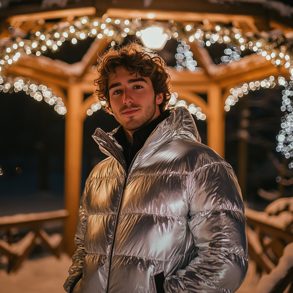 A Handsome Man in Snowy Gazebo