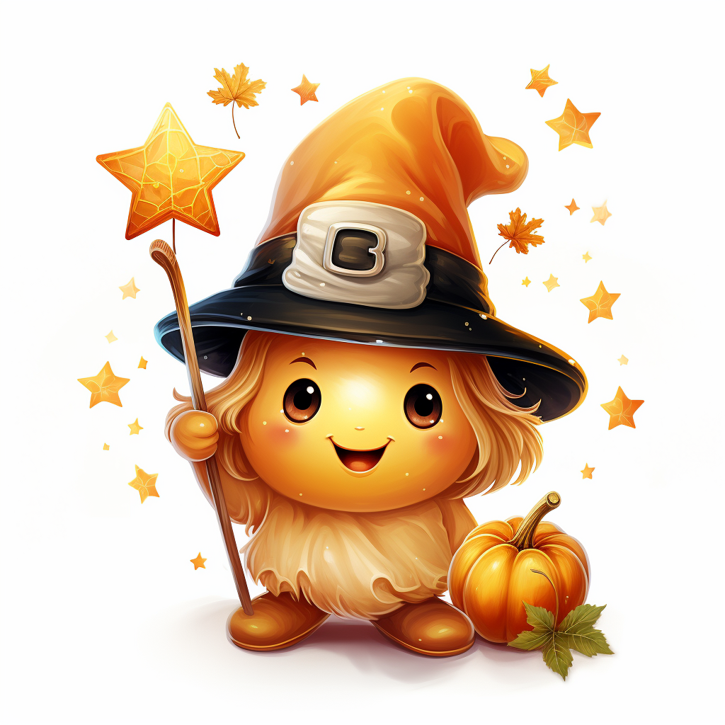 A Handsome Pumpkin with Magic Hat and Wand