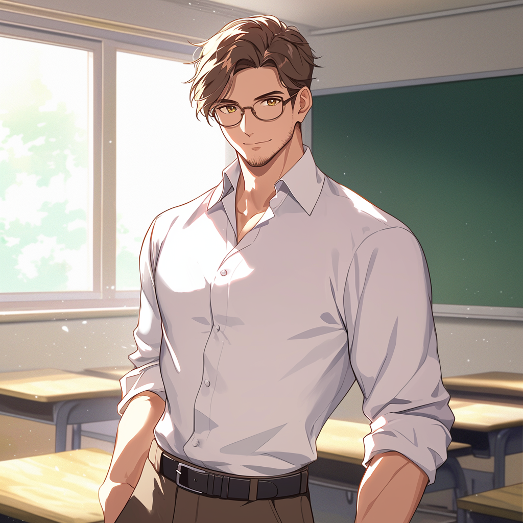 A Handsome Teacher in College Classroom Setting