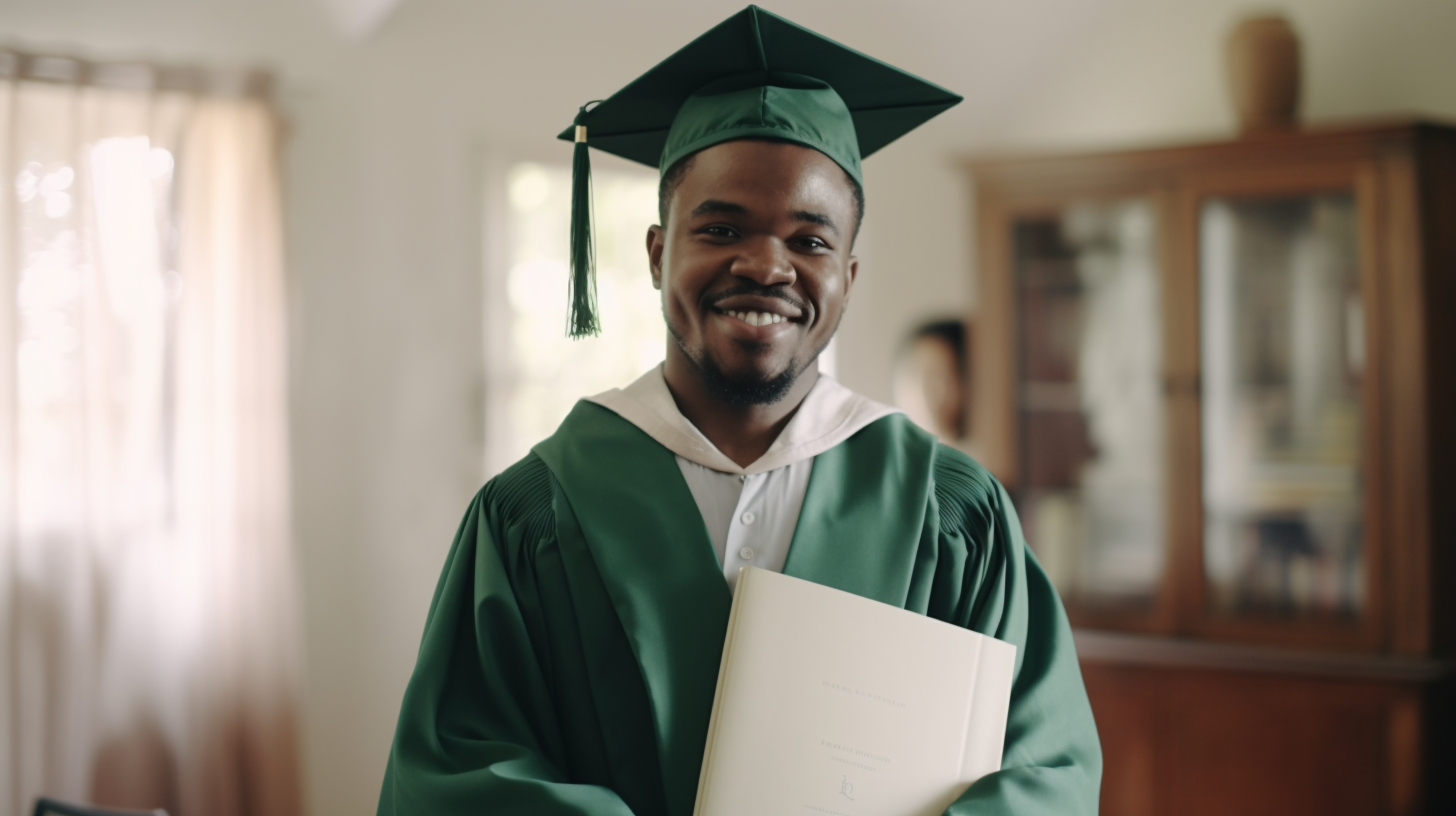 A Happy African Man Graduating in Green Robe