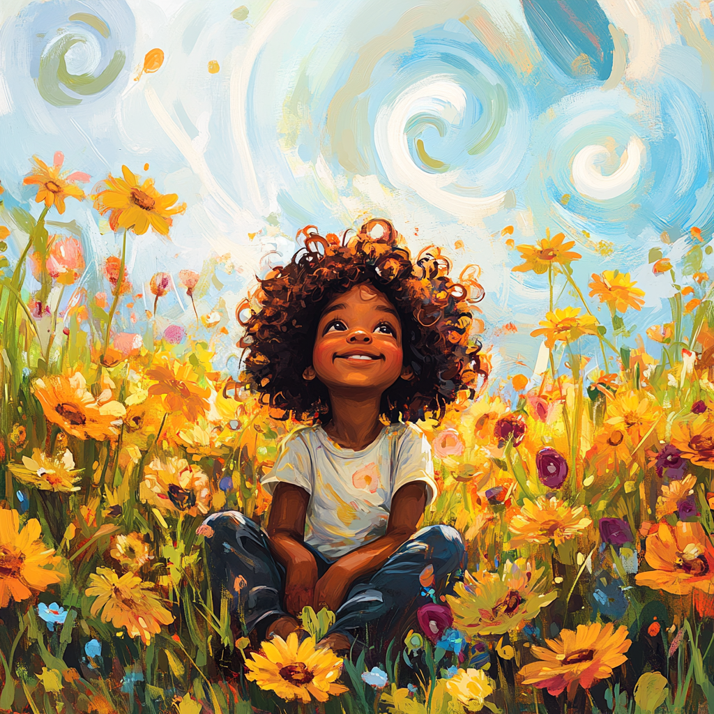 A Happy Black Girl in Flower Field