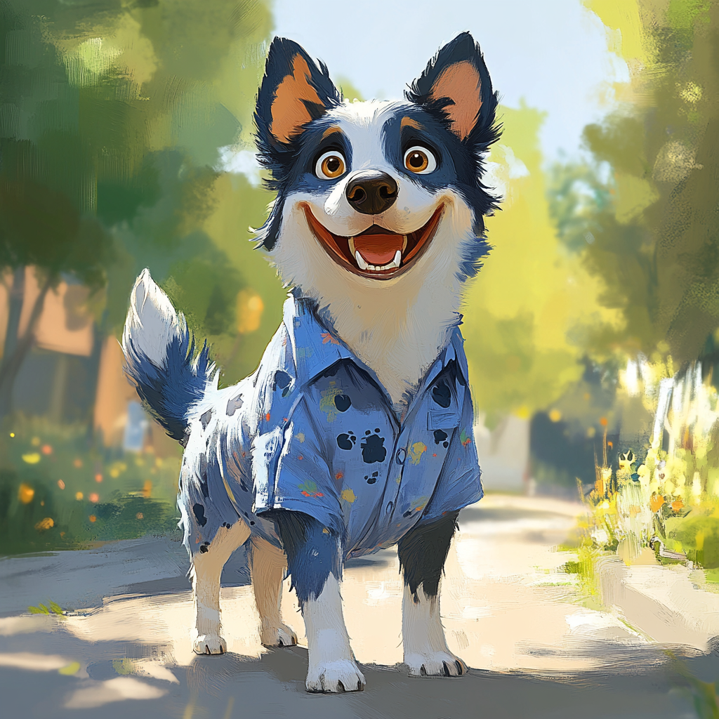 A Happy Blue Dog in a Colorful Park