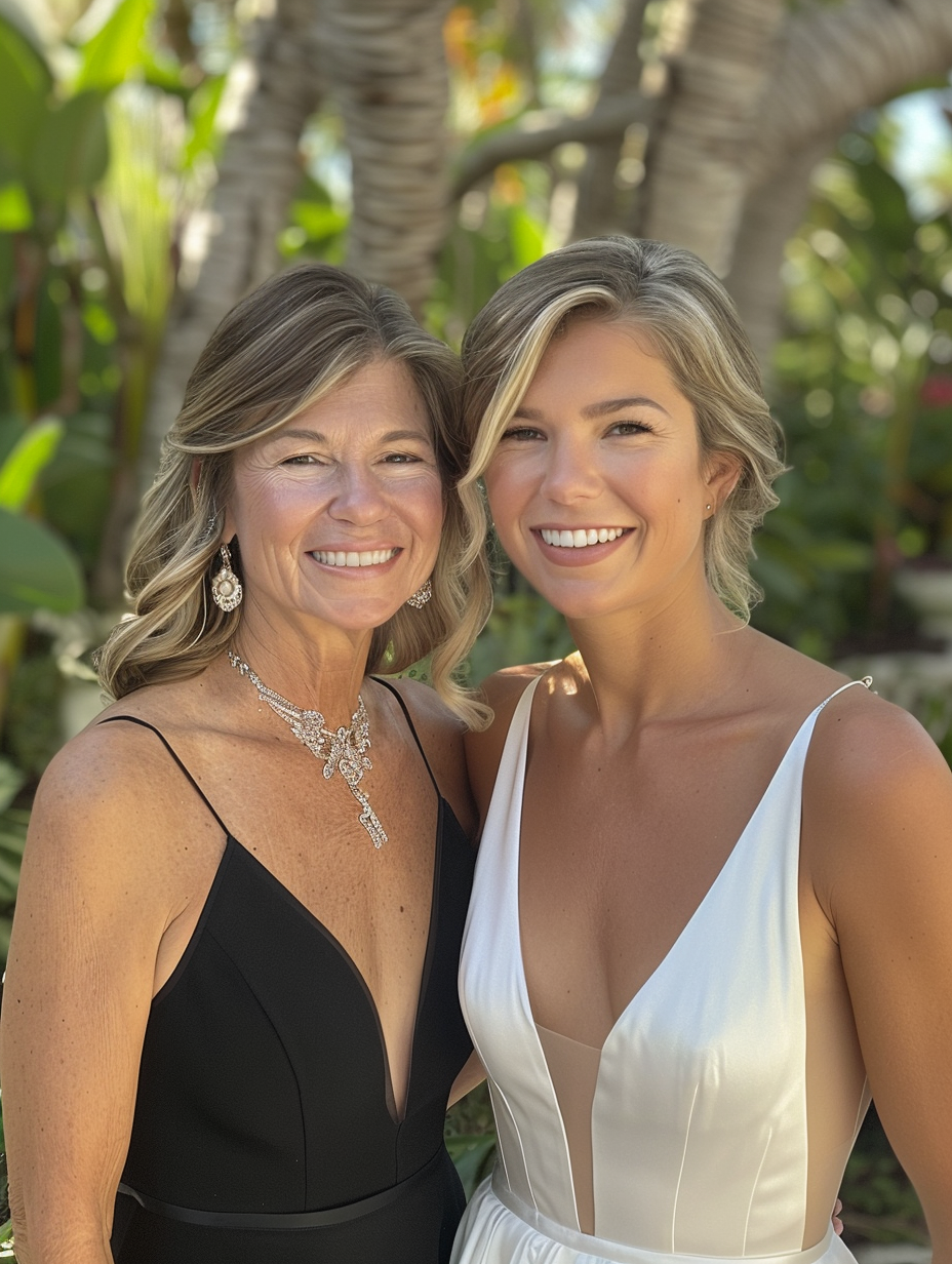 A Happy Bride And Her Mom On Wedding Day