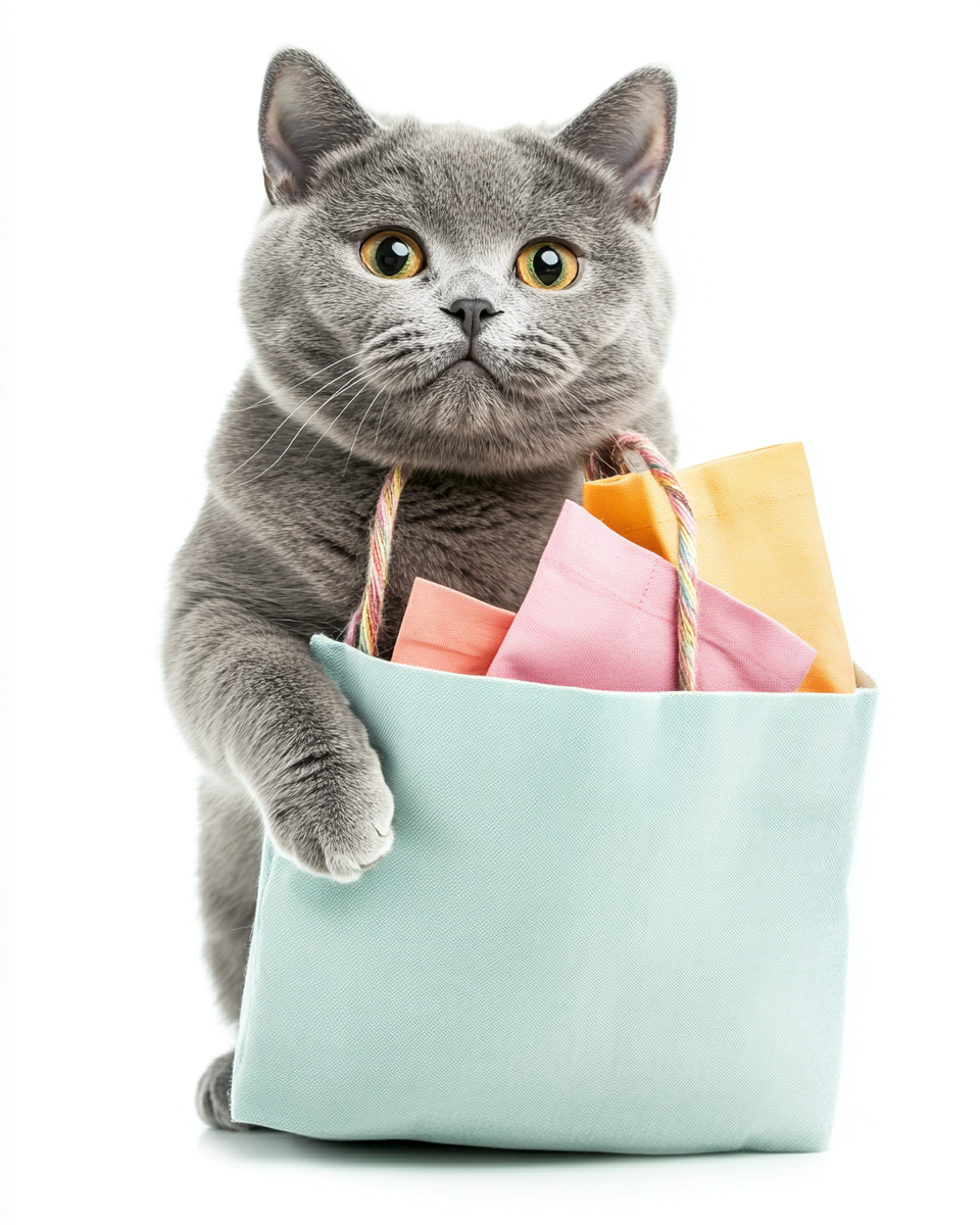 A Happy British Shorthair Cat Shopping