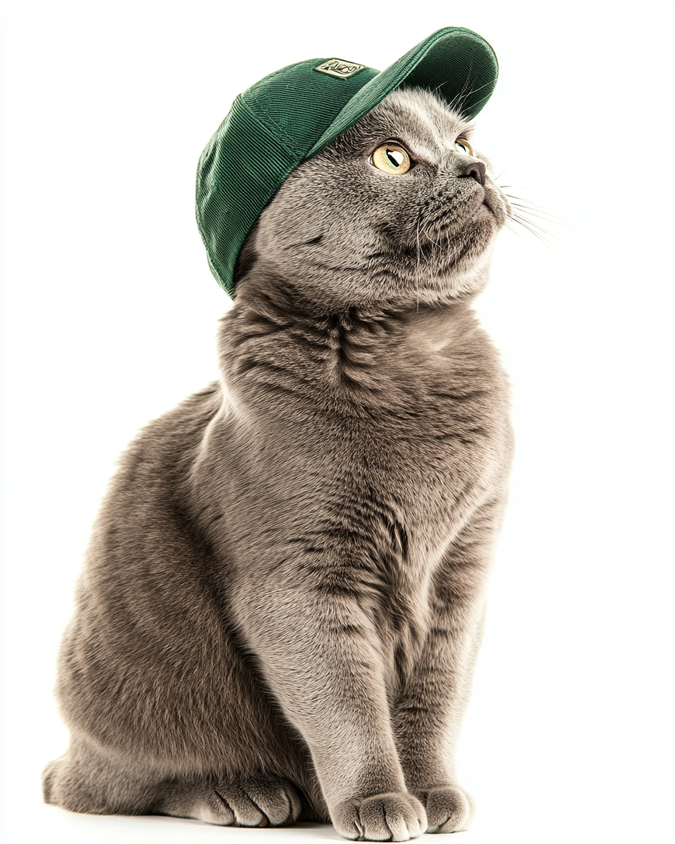 A Happy British Shorthair Cat in a Cap