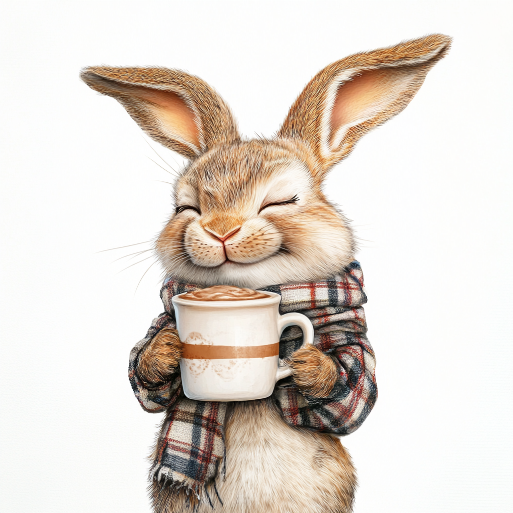 A Happy Bunny Drinking Hot Chocolate