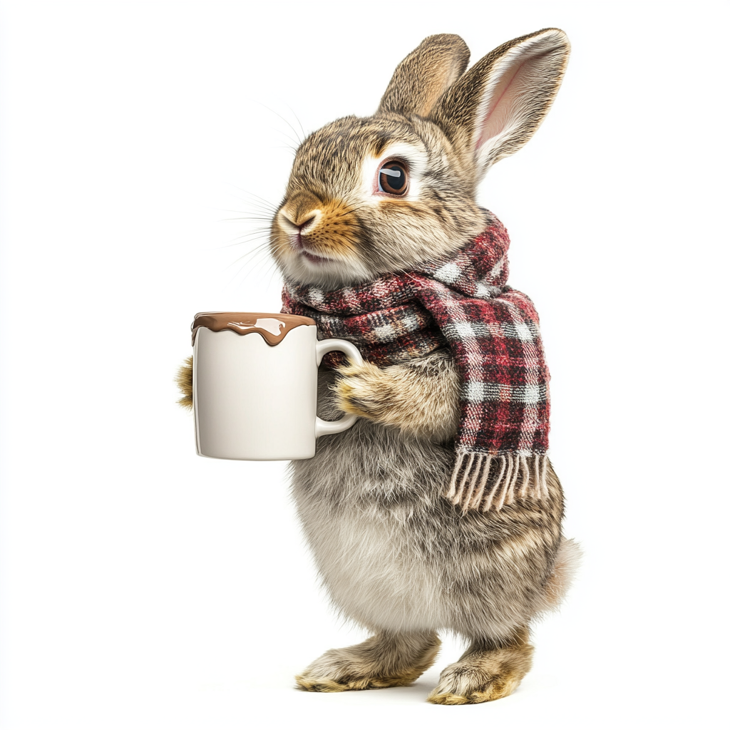 A Happy Bunny with Big Hot Chocolate Mug