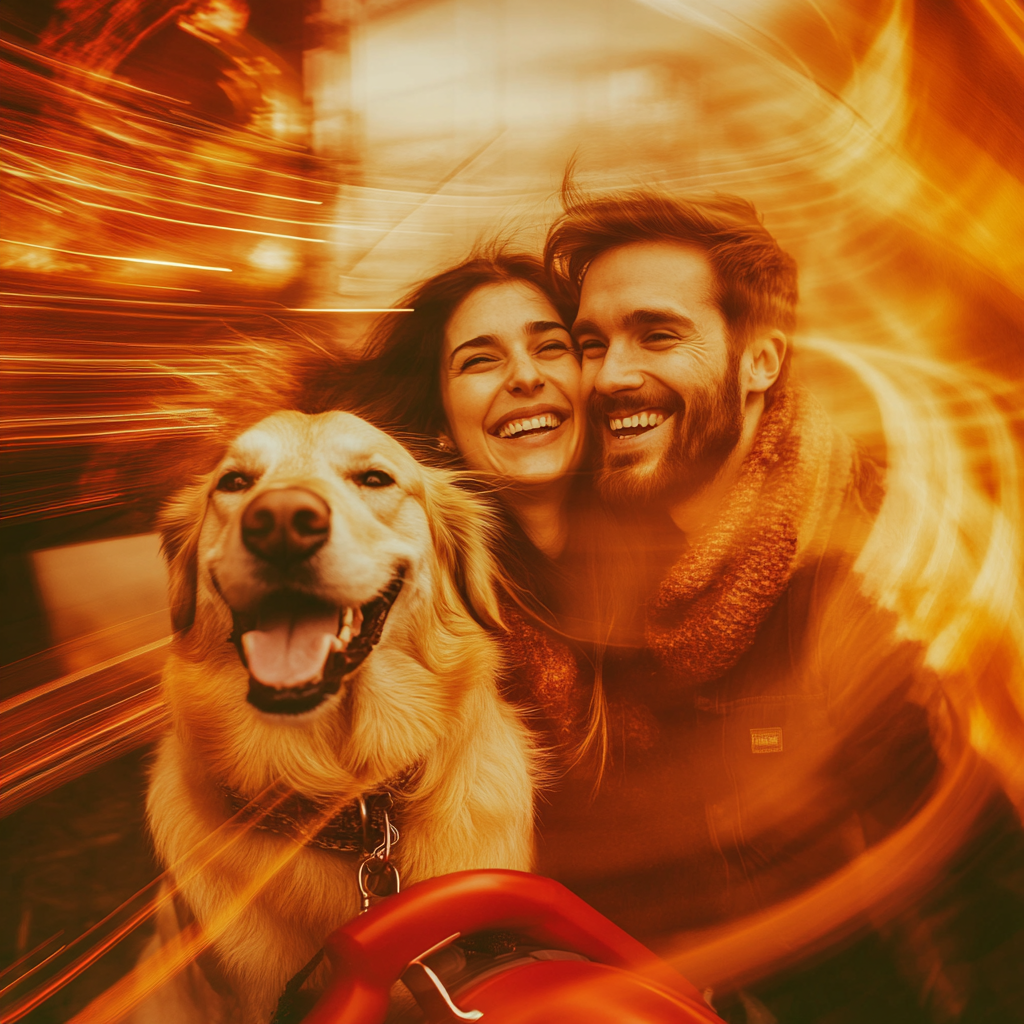 A Happy Couple with a Dog and Vacuum