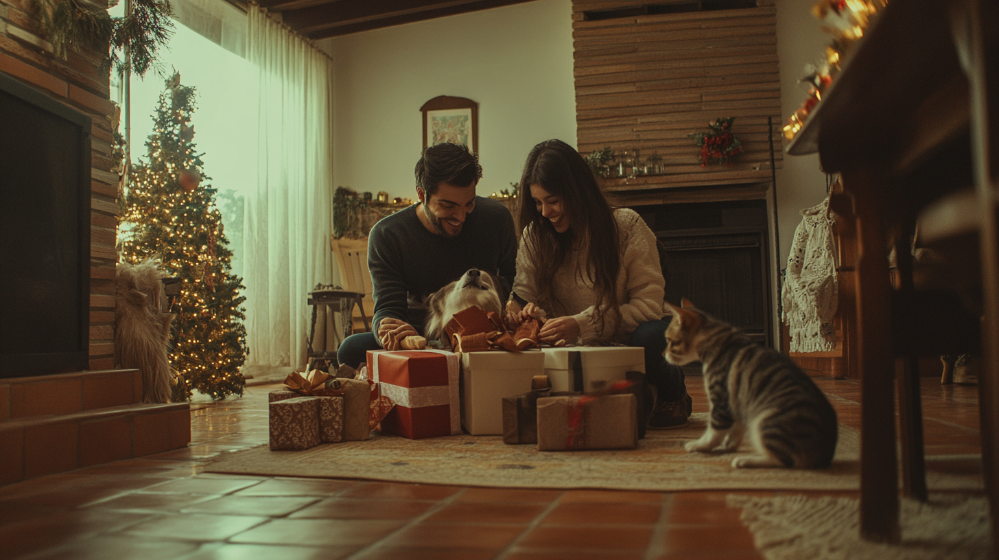 A Happy Family Celebrates Christmas in Modern House