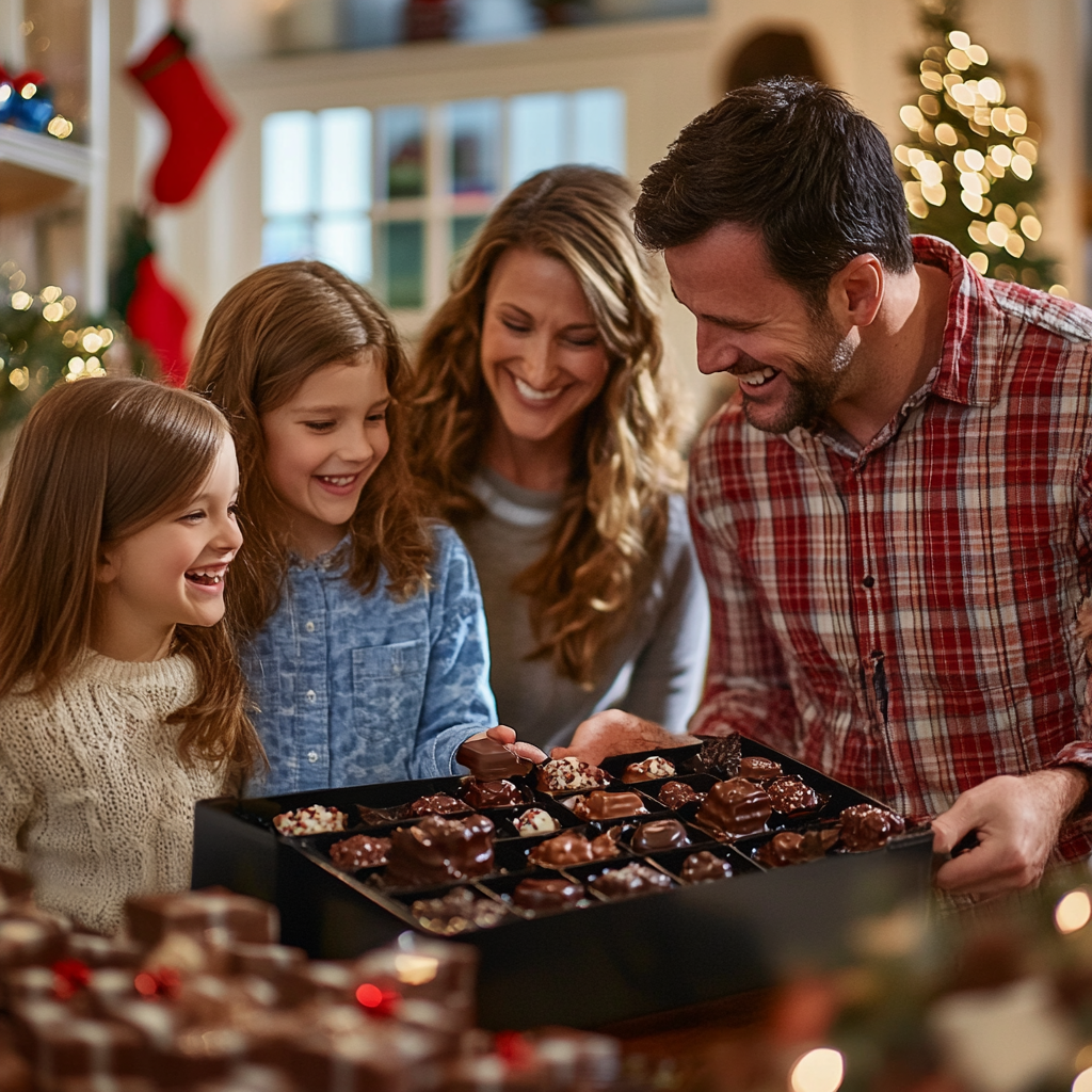 A Happy Family Celebrating Black Friday with Chocolates