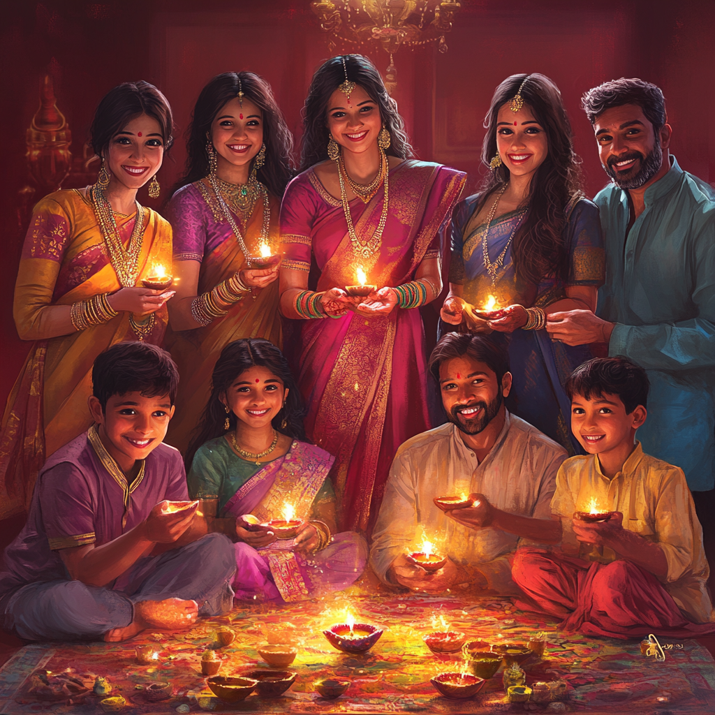 A Happy Family Celebrating Diwali with Sparklers