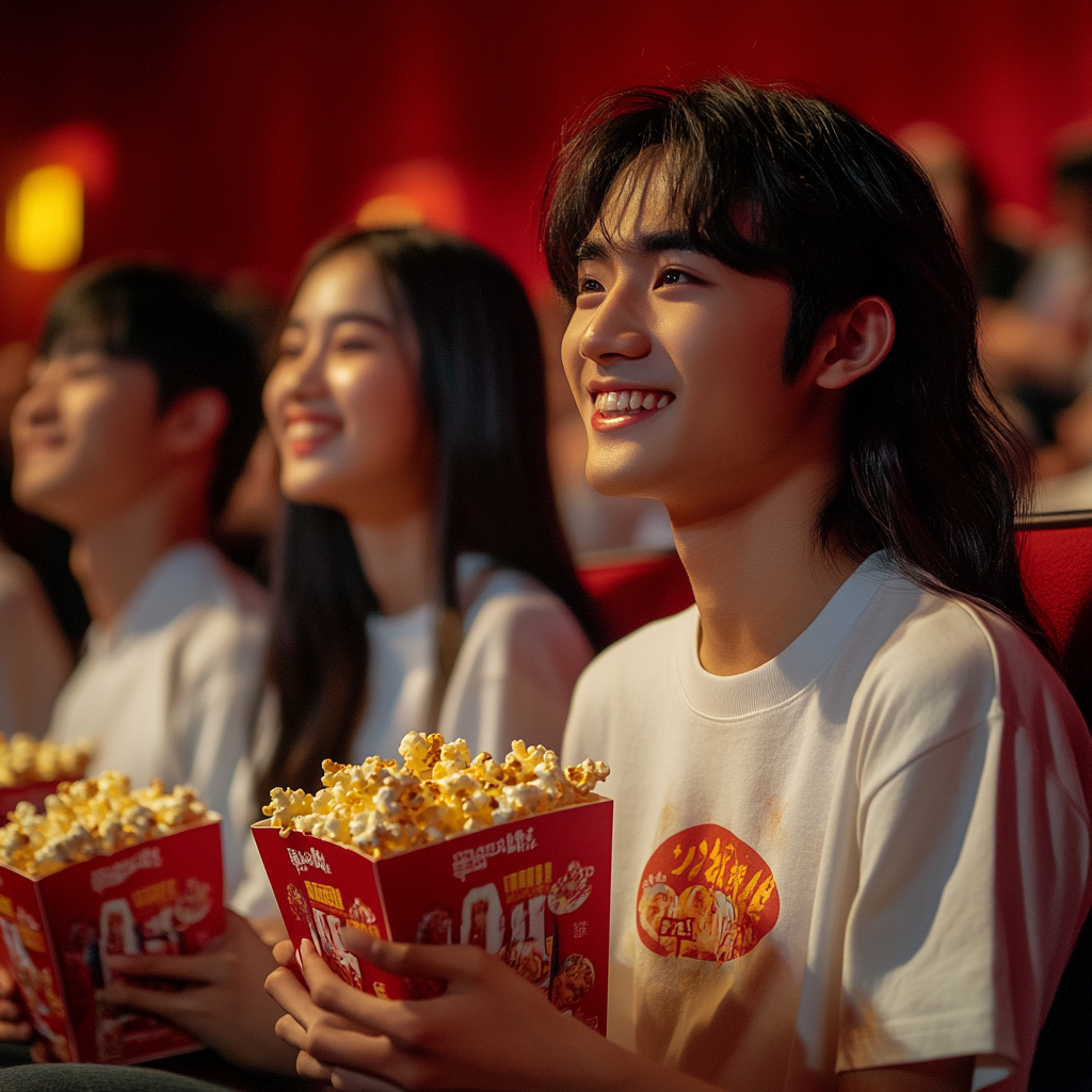 A Happy Group Watching Movie in Cinema