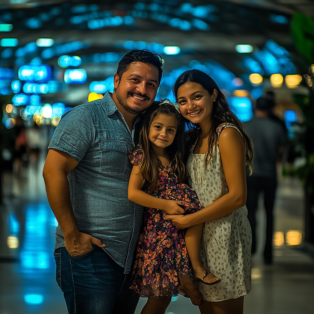 A Happy Latin American Family at AirportVacation