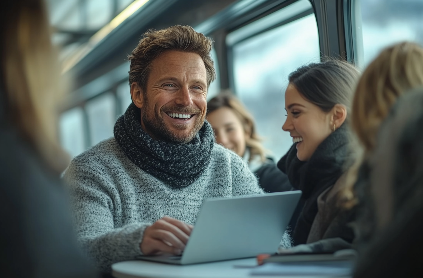 A Happy Man Laughing with Office Workers