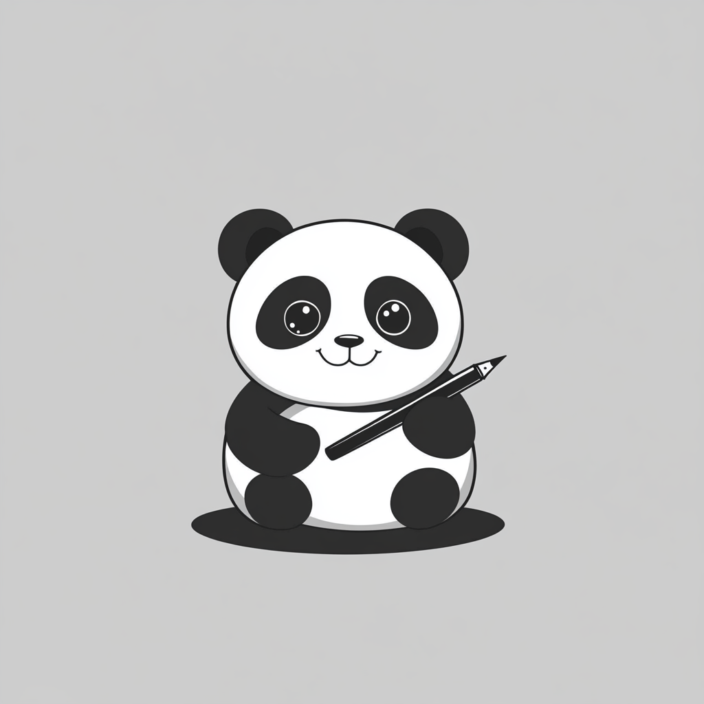 A Happy Panda Holding Ink Pen Logo