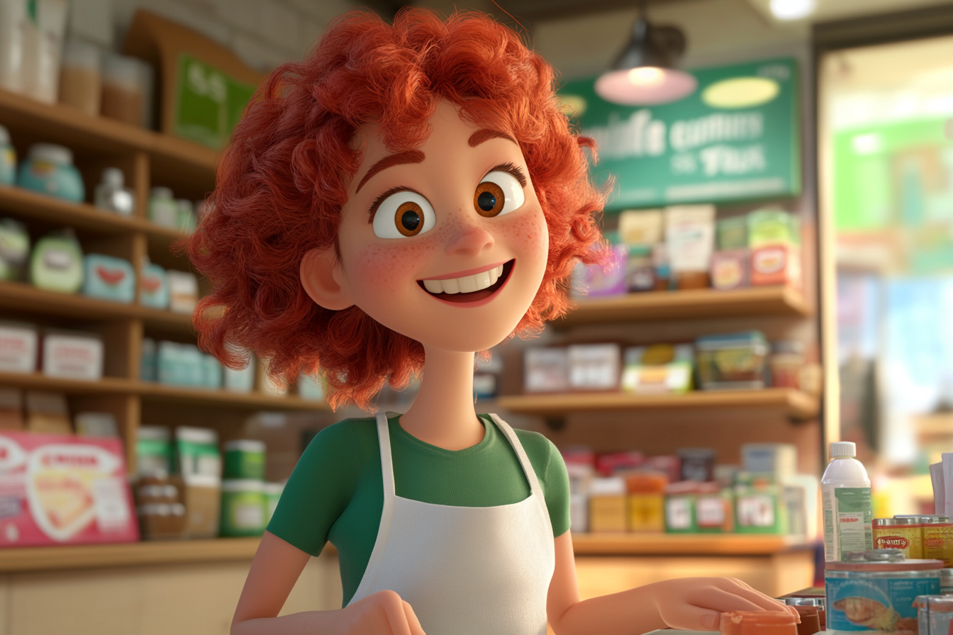 A Happy Red-Haired Shopkeeper in Her Store