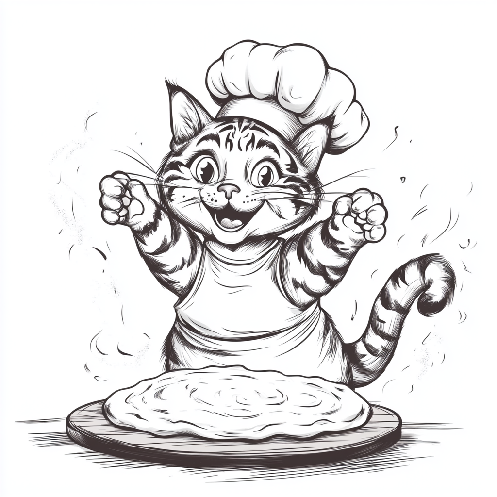 A Happy Tiger Cat Chef Making Pizza Dough