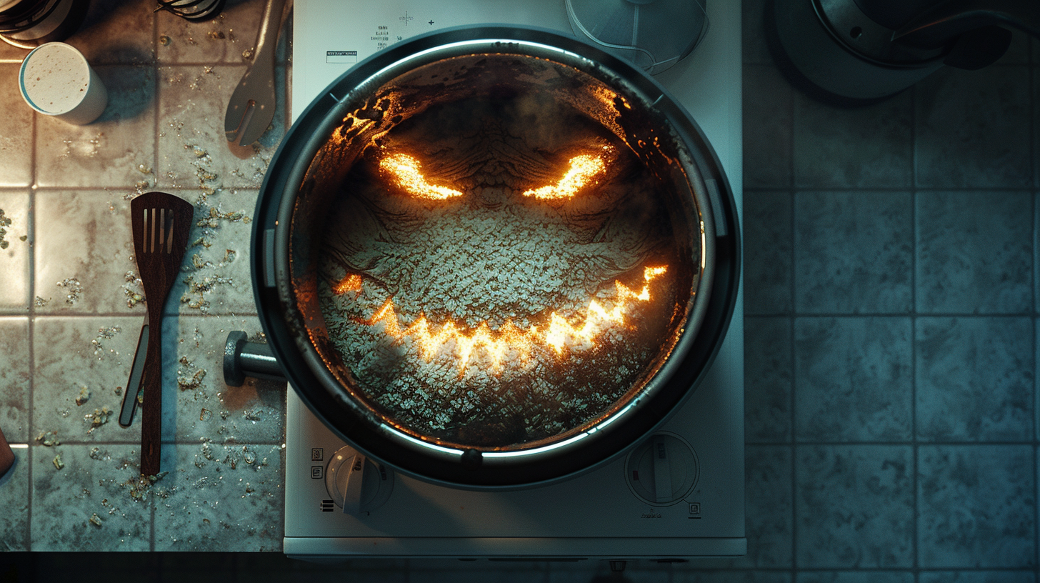 A Haunting Demon Face in a Clean Rice Cooker