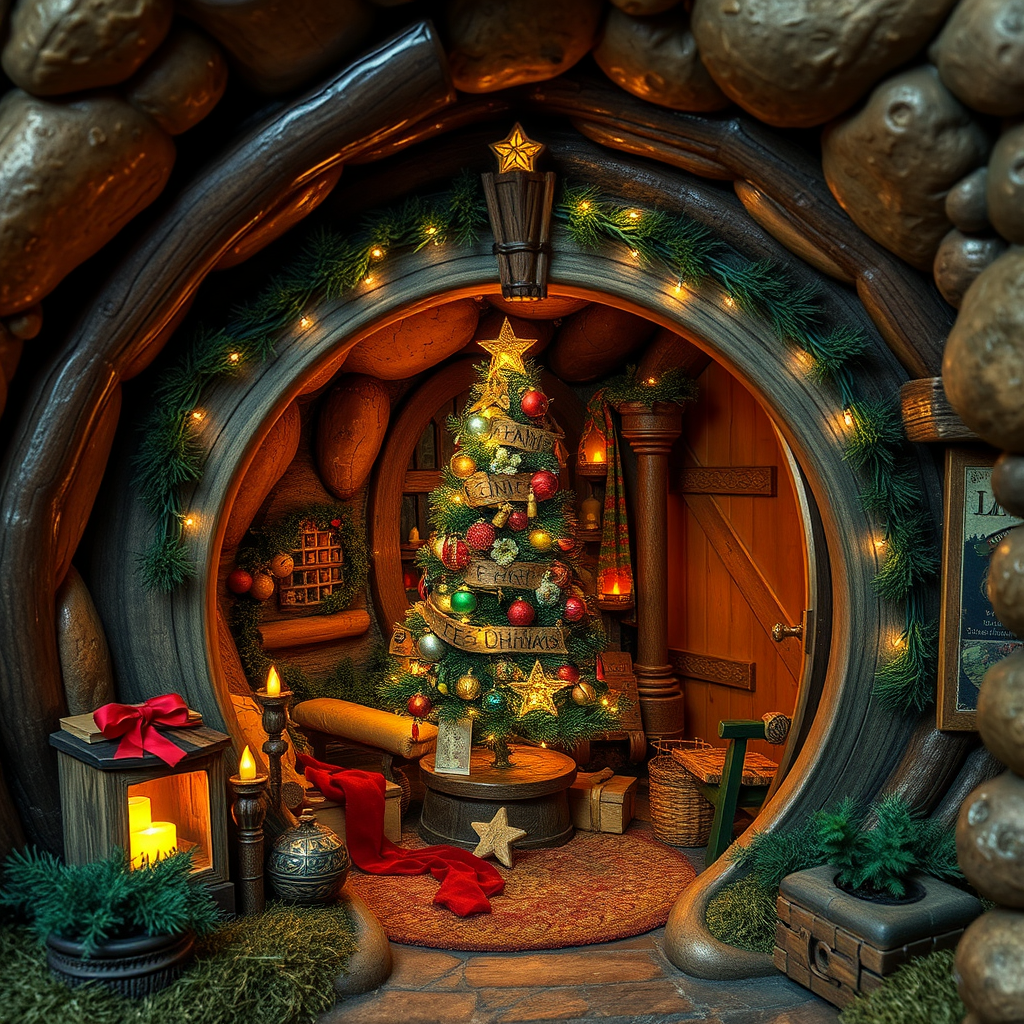 A Hobbit Hole Decorated for Christmas