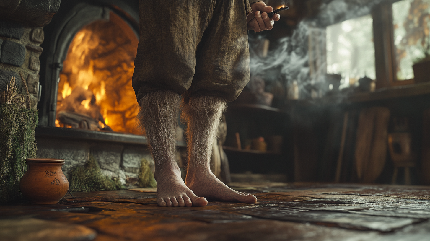 A Hobbit at Home: Bilbo by Fireplace