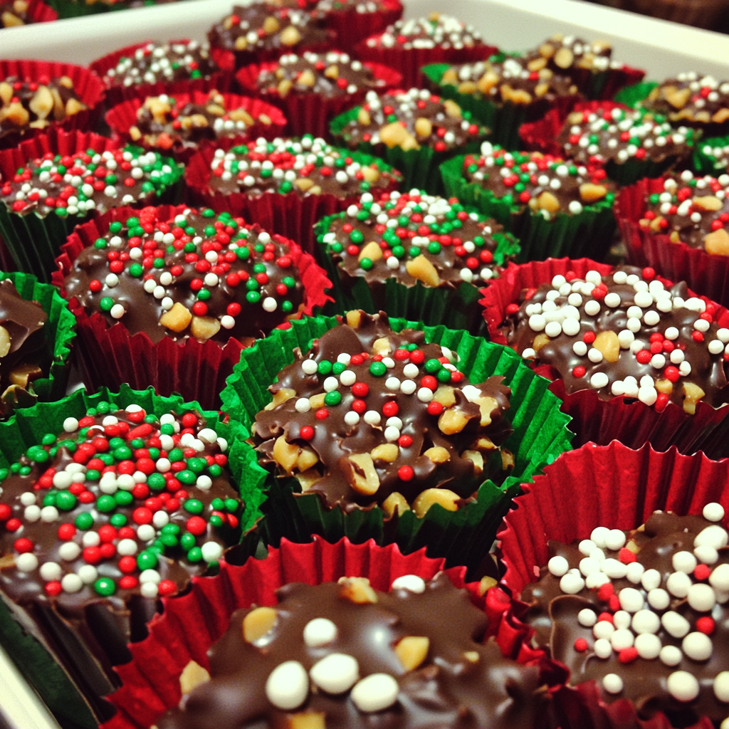 A Homemade Festive Chocolate Peanut Cluster Display