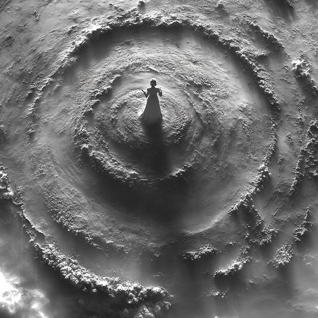 A Huge Cyclone with Guanyin Holding Machine Gun