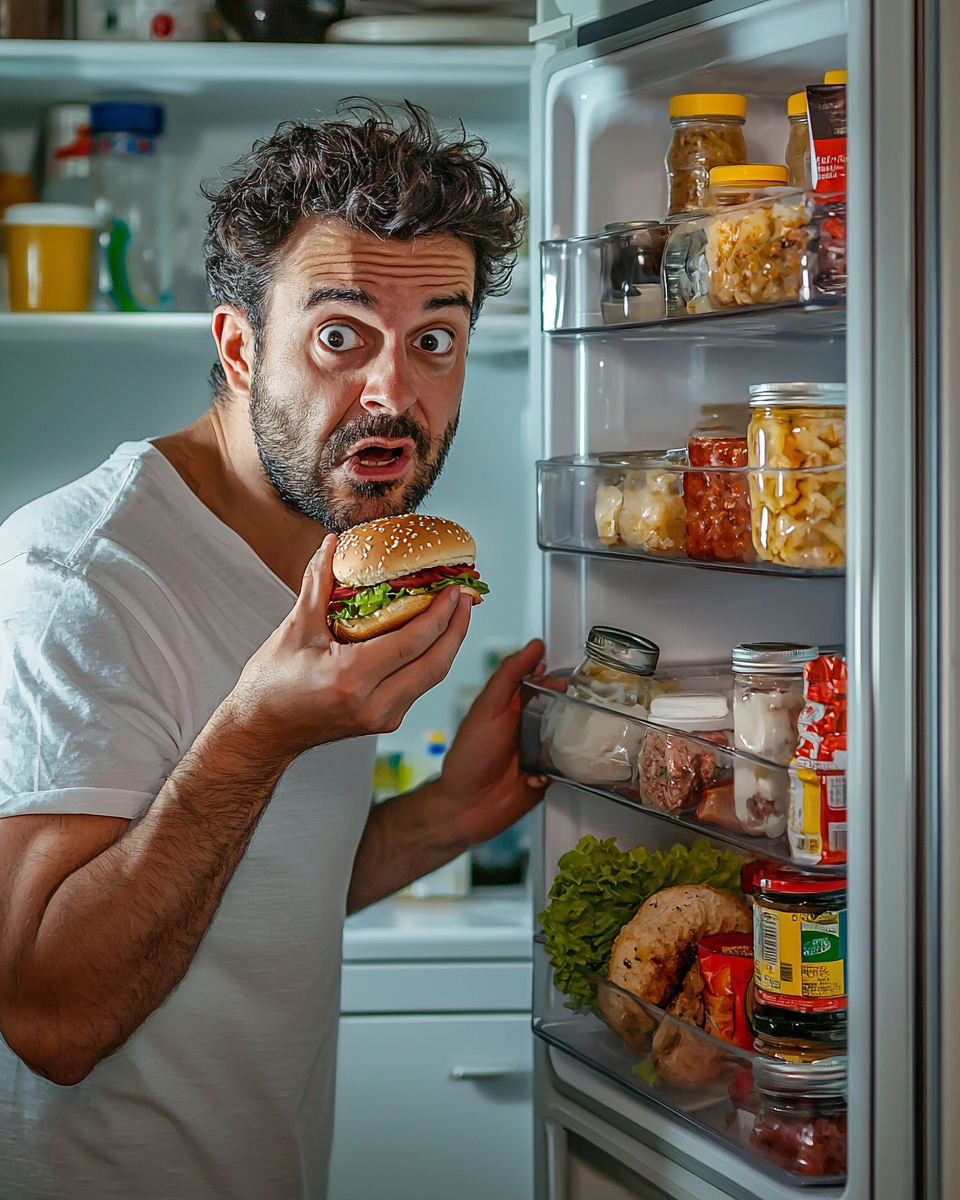 A Hungry Man Grabbing Mayonnaise From Fridge