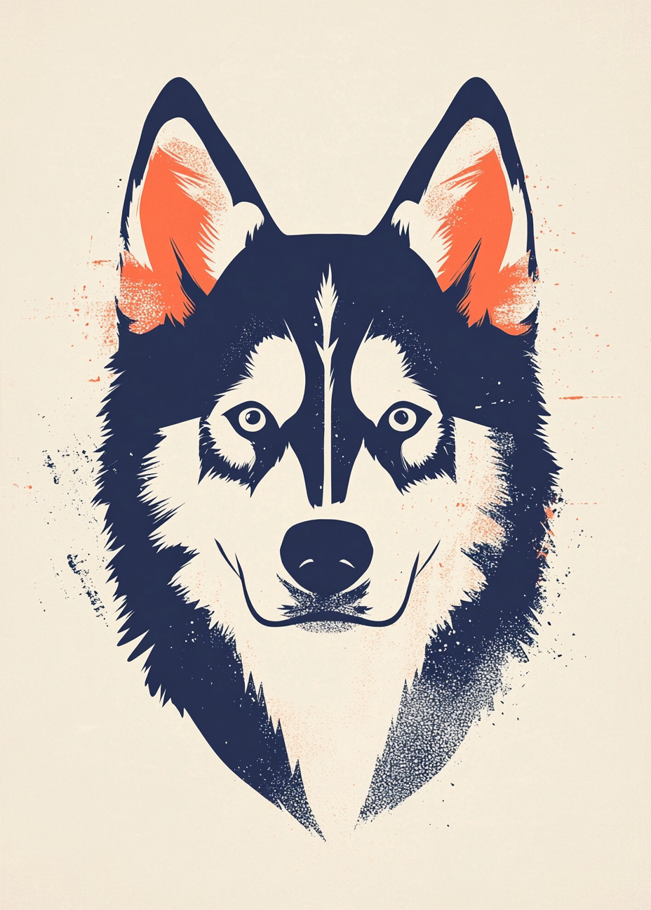 A Huskie Head in Minimalistic Style