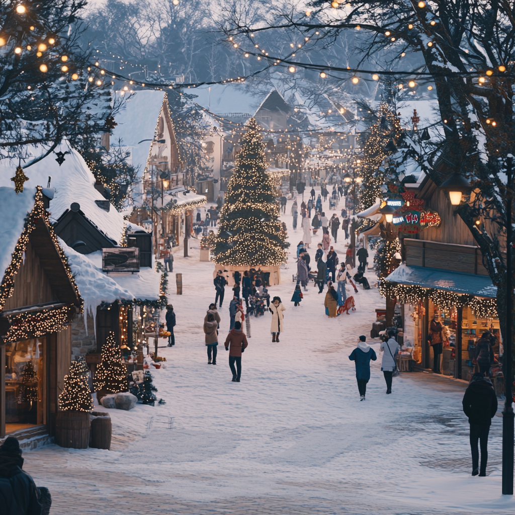 A Hyper Realistic Winter Town With Christmas Celebrations