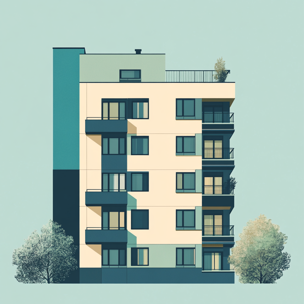 A Flat Illustration of an Apartment Building in Blue-Green