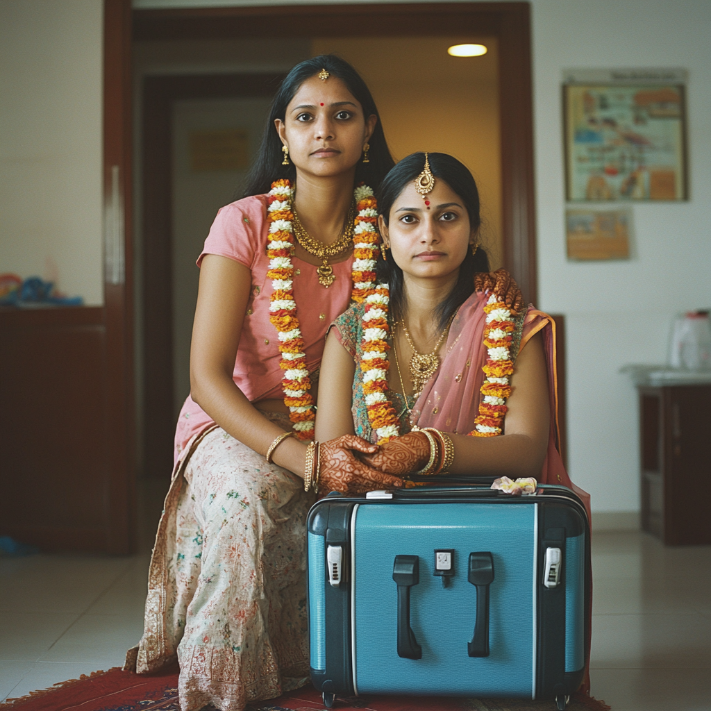 A Indian Mother comforts daughter during packing