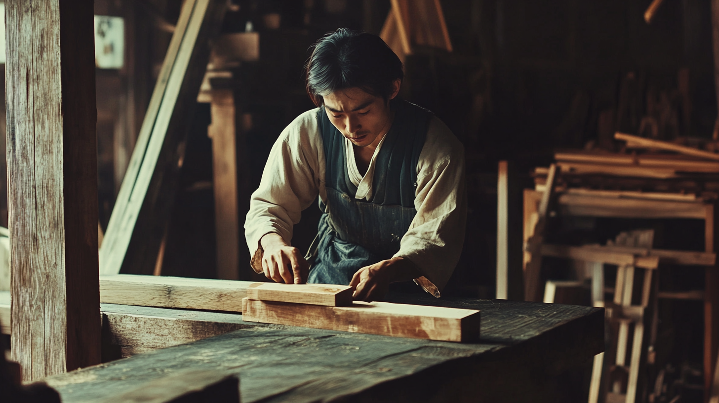 A Japanese Carpenter in 19th Century Workshop