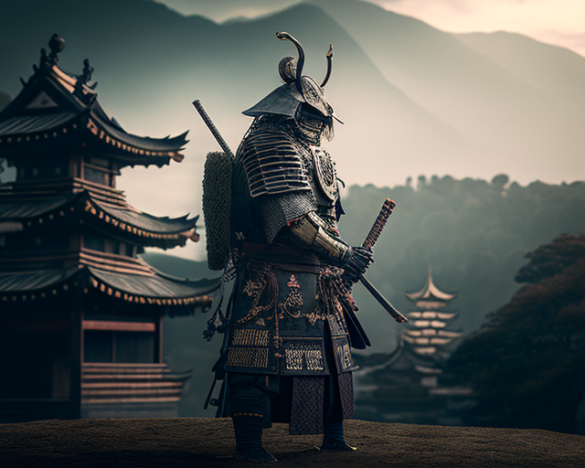 A Japanese Samurai and Stealthy Ninja Encounter