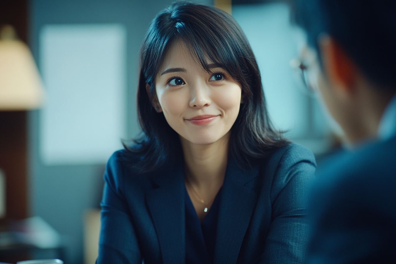 A Japanese businesswoman meeting a supportive bank officer