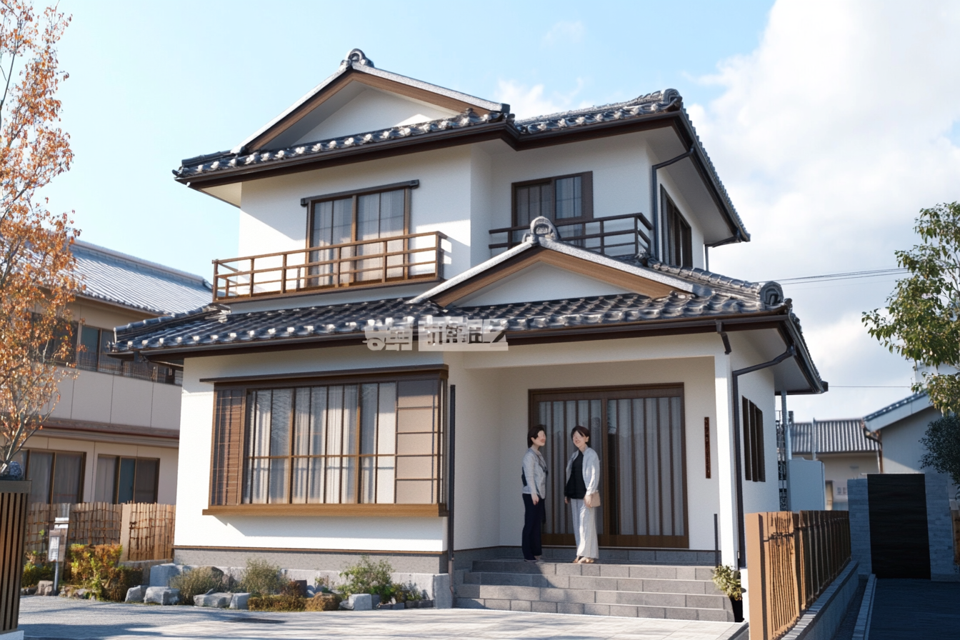 A Japanese couple in front of new home