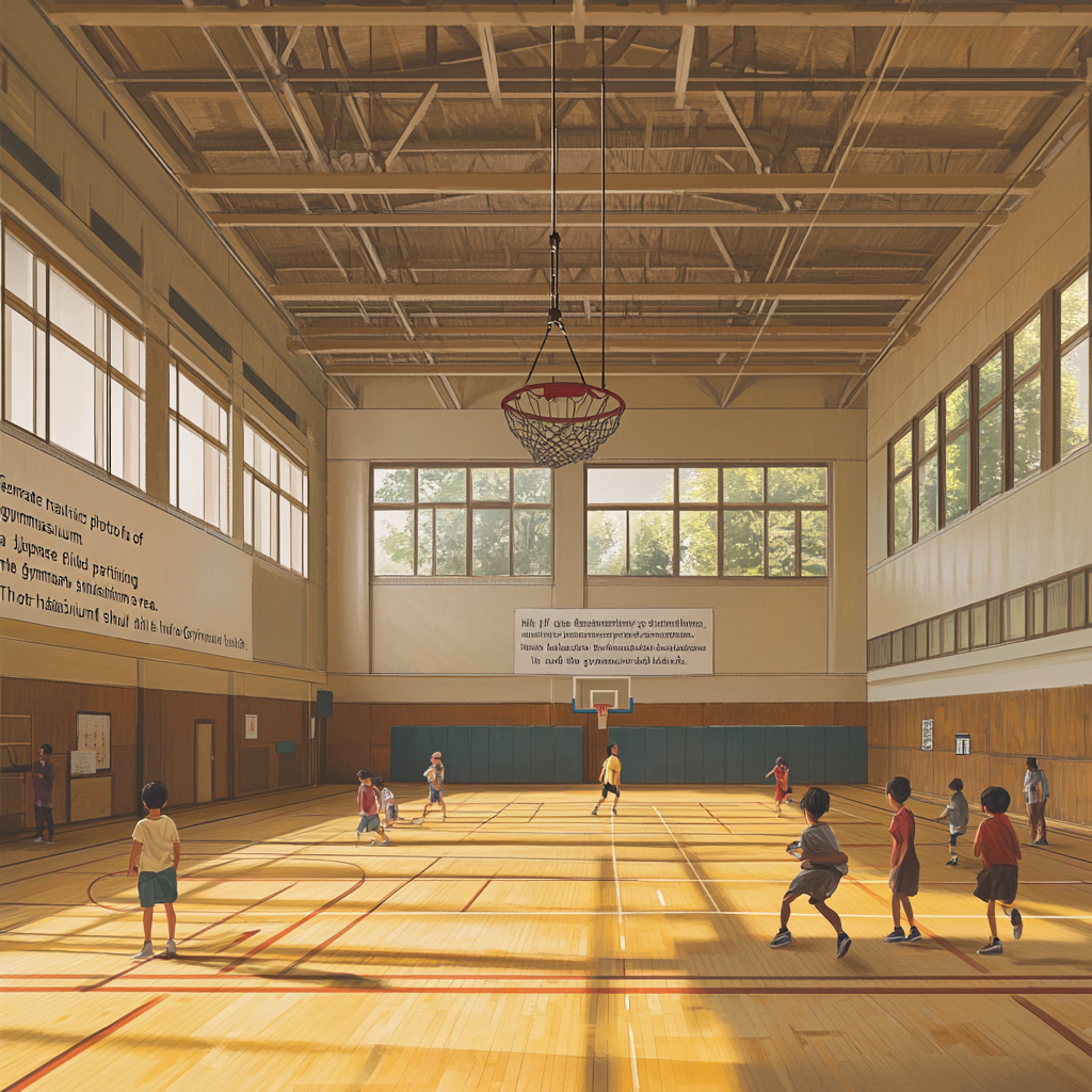 A Japanese elementary school gymnasium with dual purposes