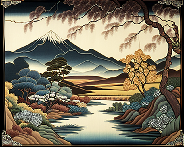 A Japanese tapestry illustrating vibrant landscape beauty