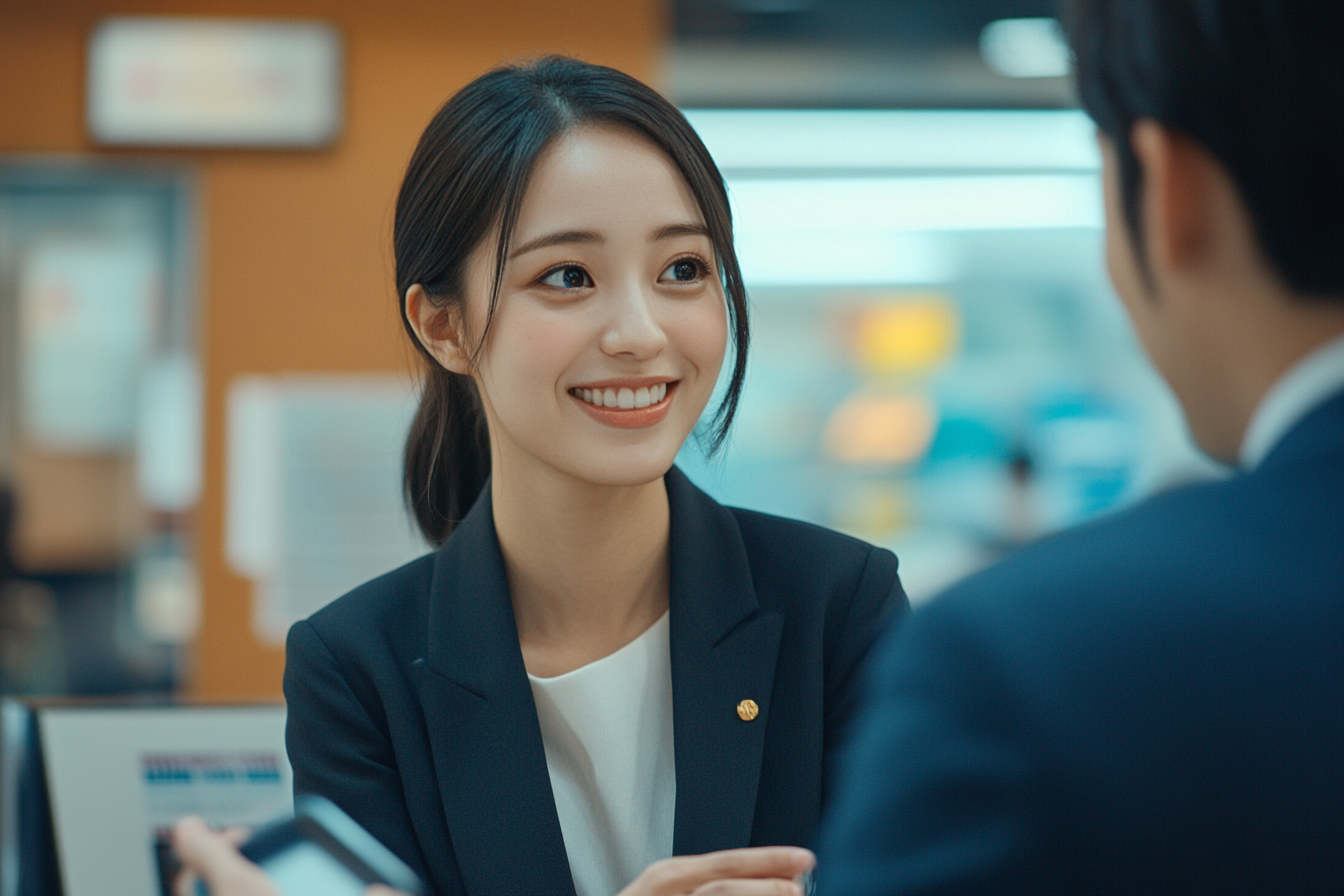 A Japanese woman discussing a successful loan consultation