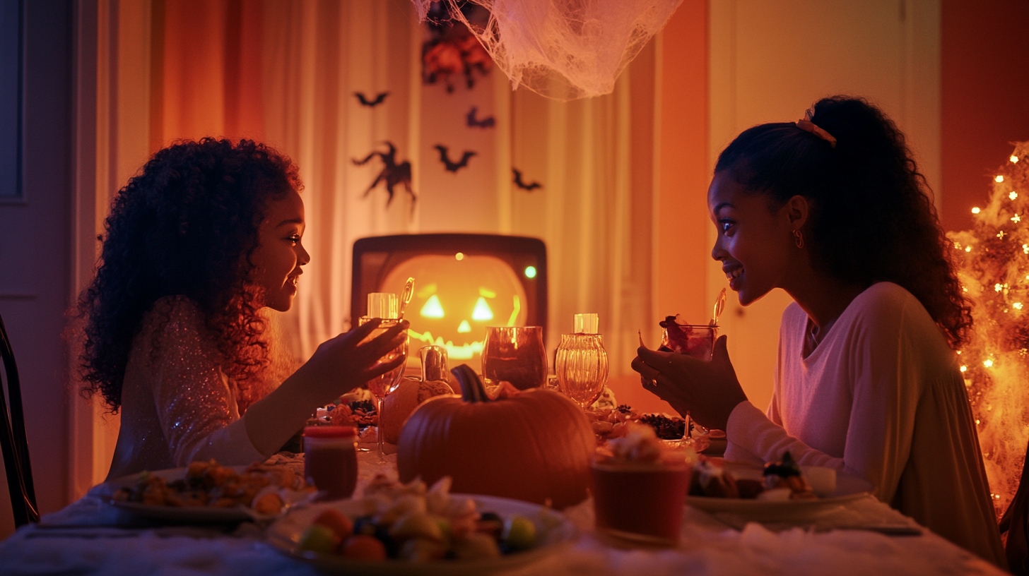 A Joyful Halloween Evening with Mom and Daughter