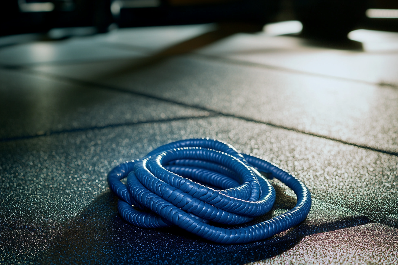 A Jump Rope Ready for Workout on Gym Floor