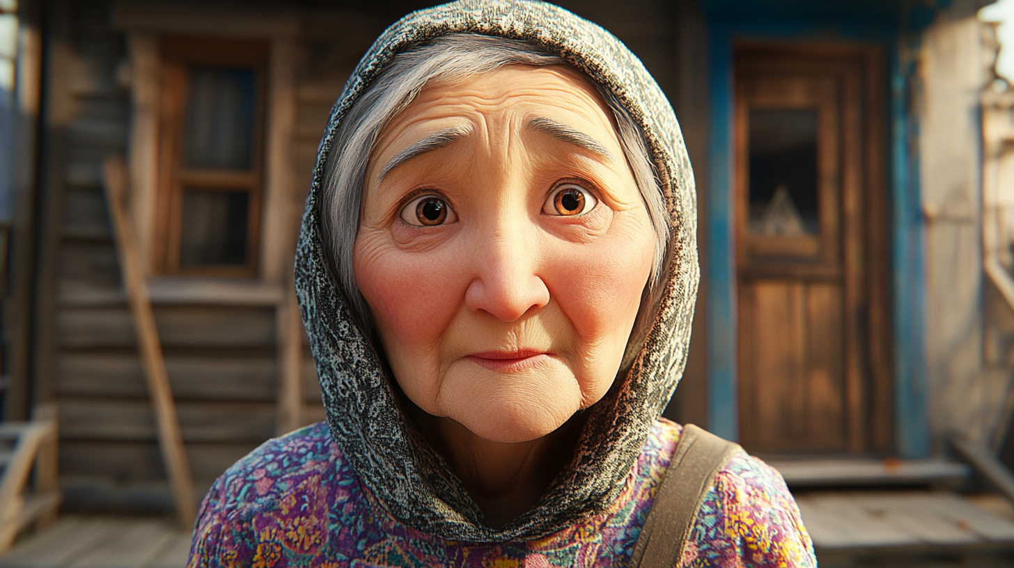 A Kazakh Grandmother in Disney Style Joyful Animation