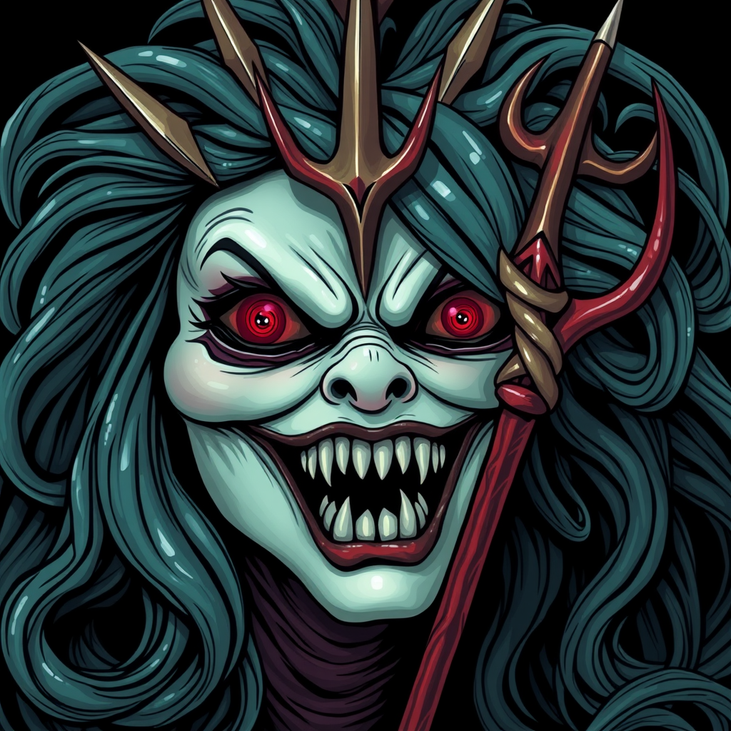 A Kind-faced Scary Mermaid Holding a Trident