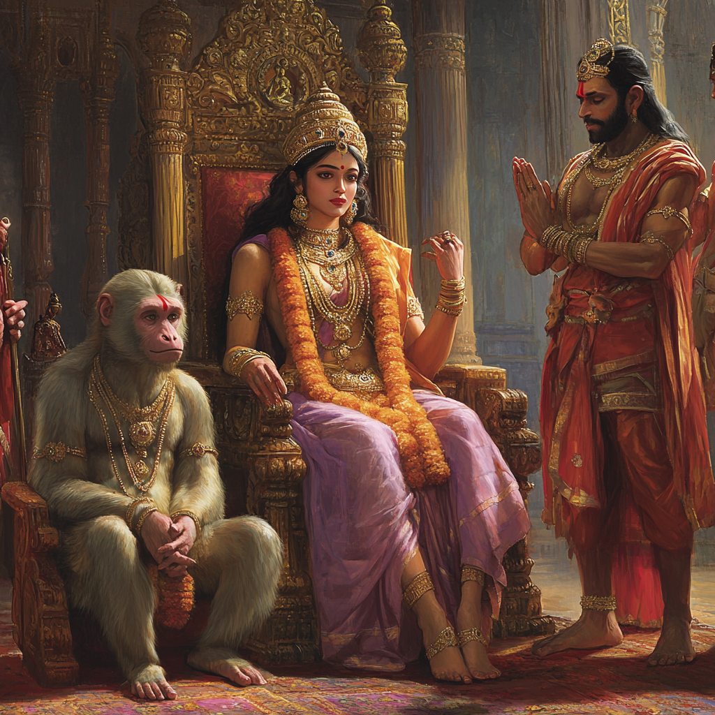 A King, a Lady, and a Monkey-faced Hanuman