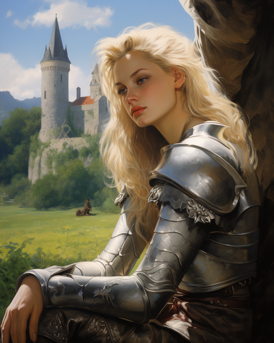 A Knight and a Young Woman in Grassymmful Castle