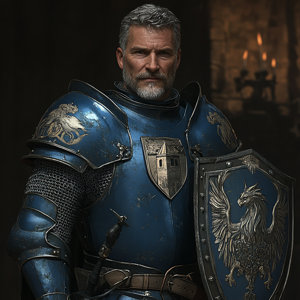 A Knight in Blue Armor with Shield