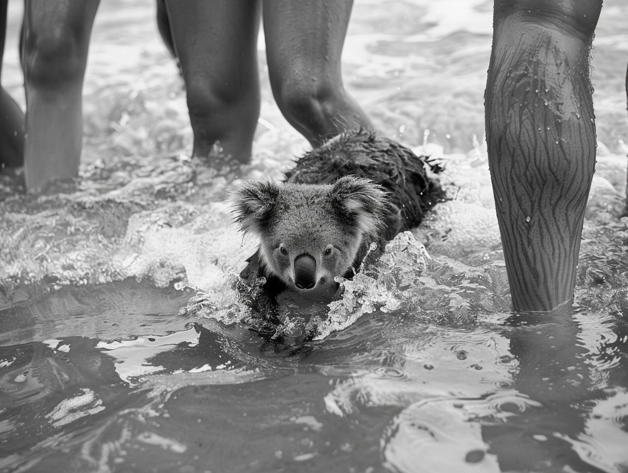 A Koala in Shallow Waters at Bondi Beach