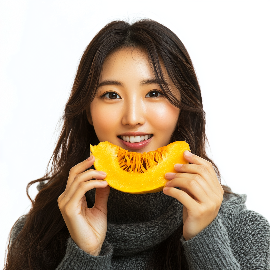 A Korean Woman Eating Autumn Squash Breakfast