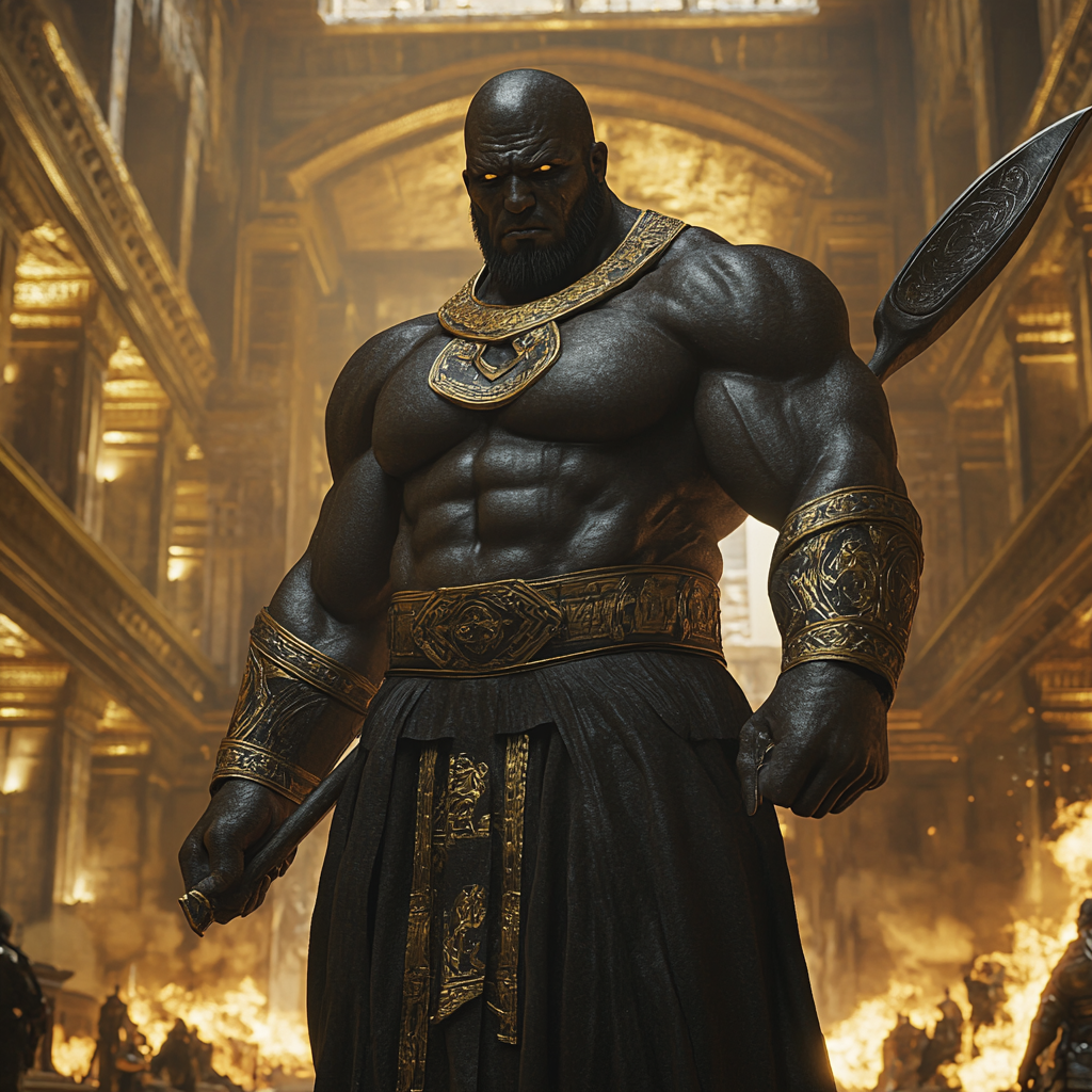 A Large, Muscular Monk in Black Armor