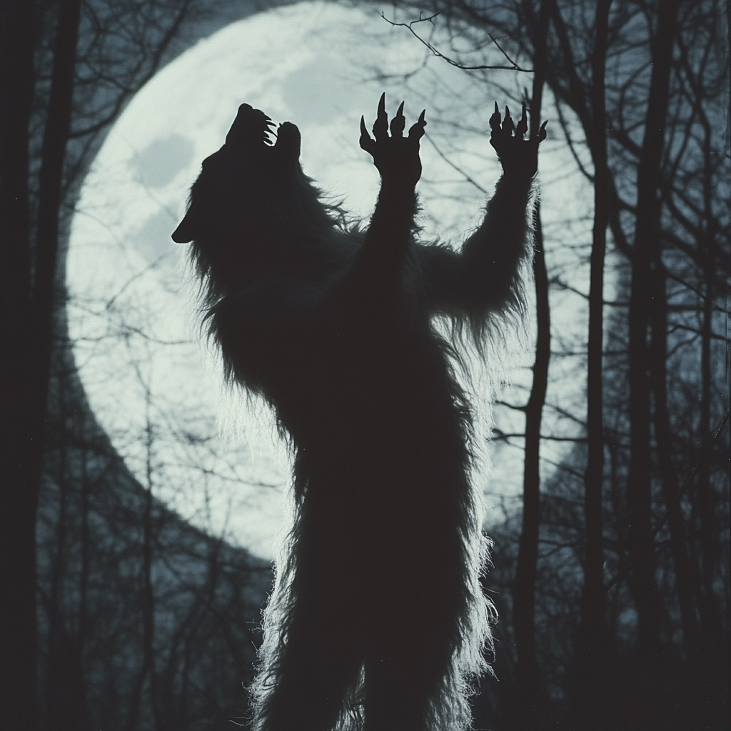 A Large, Wolf-Like Creature Howling at Moon